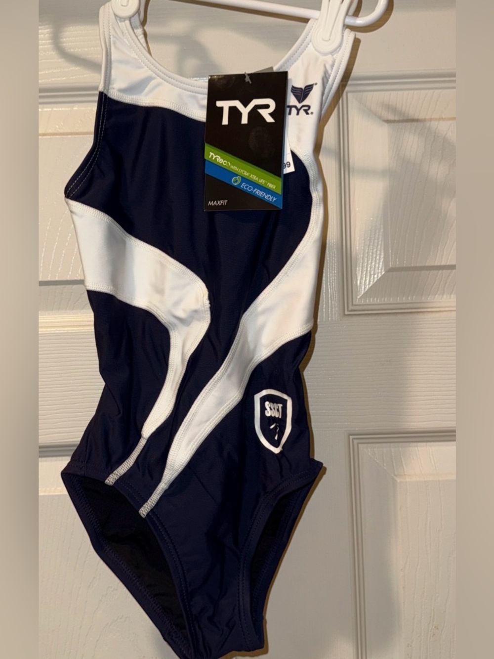 TYR Girl's Alliance T-Splice Maxfit Swimsuit - Navy/White - Size 22